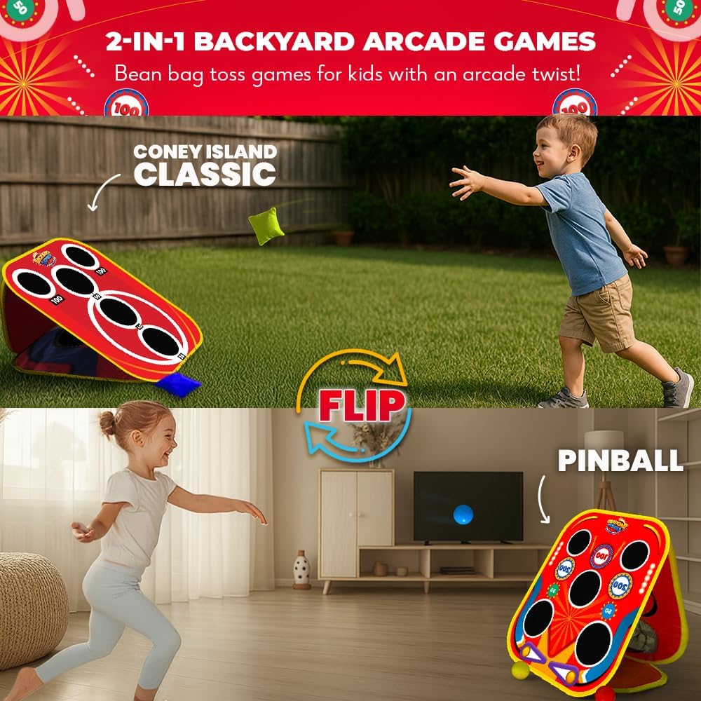 Swooc Games® - Backyard Arcade™ | Juego de lanzamiento de bolsas de frijoles 2 en 1 para niños con bolsa de transporte | Configuración y almacenamiento de 5 segundos | Juegos de maíz para niños |