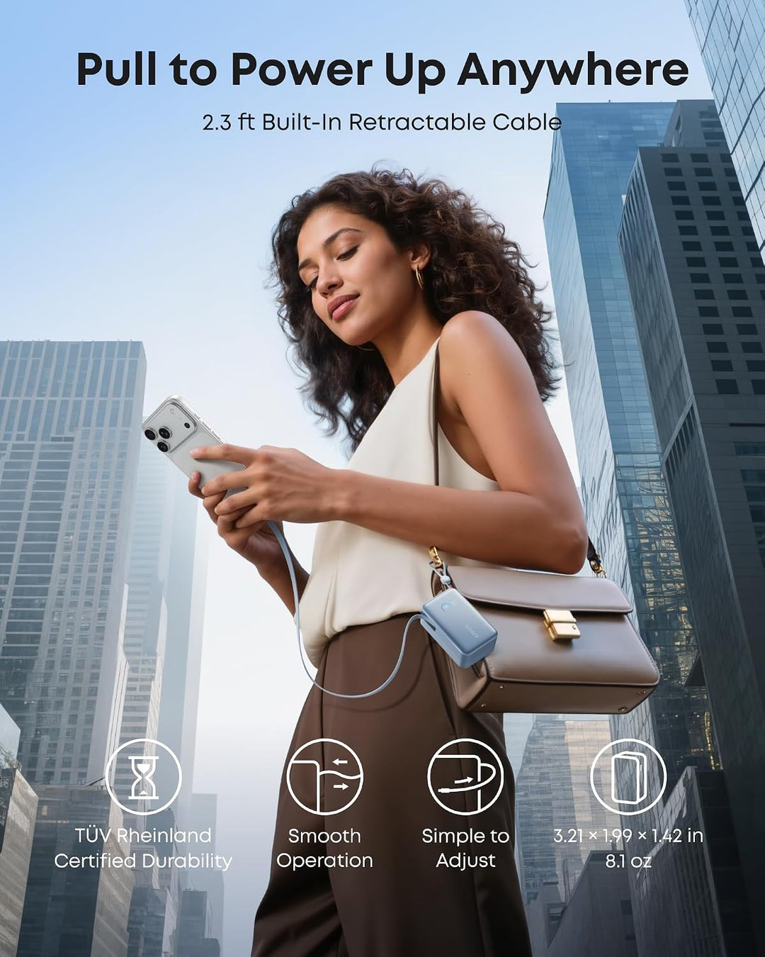 Anker Cargador portátil nano, 45 W 10000 mAh con cable retráctil de...