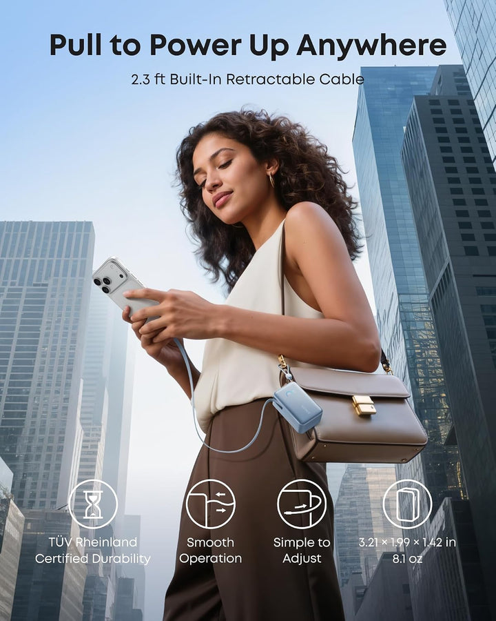 Anker Cargador portátil nano, 45 W 10000 mAh con cable retráctil de...