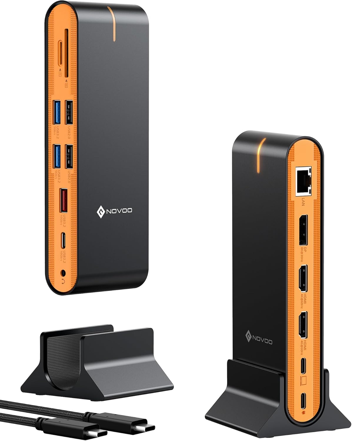 NOVOO Estación de acoplamiento para laptop con monitor dual, pantalla triple 15 en 1, 8K@30Hz DP, HDMI dual 4K@60Hz, 10Gbps USB-A/C, SD/TF, Ethernet 1Gbps, adaptador de base para monitor dual para