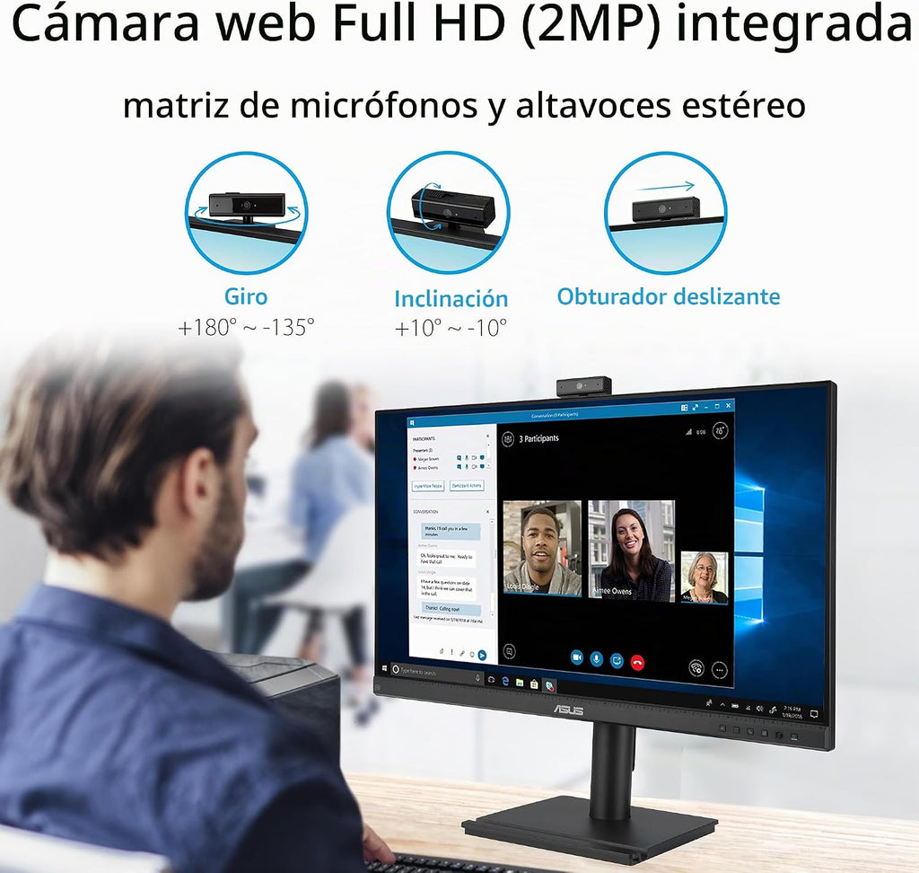 ASUS Monitor de videoconferencia 1080P de 24" (BE249QFK) - IPS,...