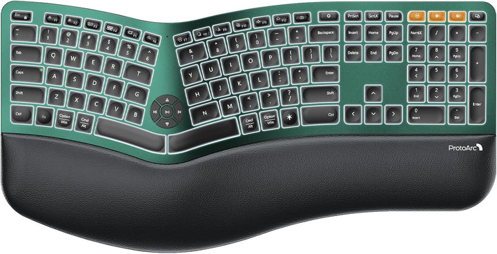 ProtoArc Teclado ergonómico Bluetooth retroiluminado, EK01 Plus, te...