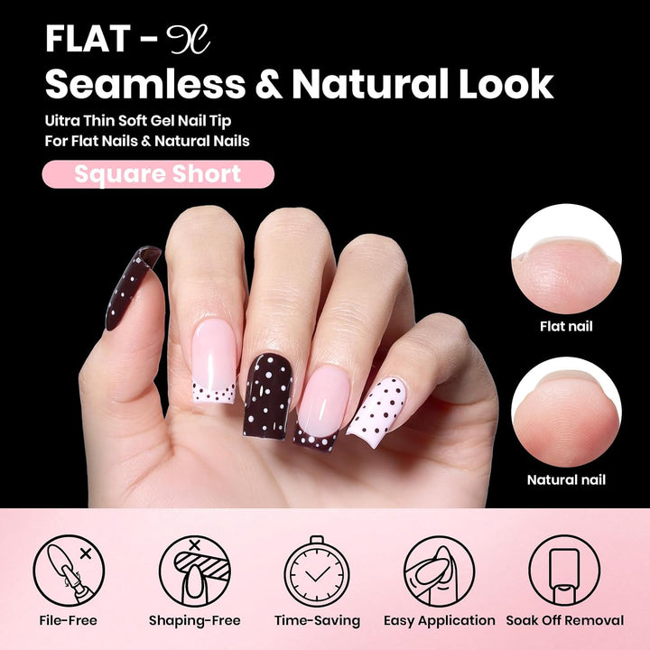 Kit de uñas de gel Beetles Flat-X, puntas cuadradas cortas, 320 pie...