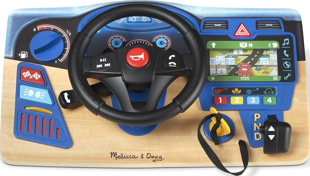Melissa & Doug Vroom & Zoom, tablero interactivo de madera, volante de