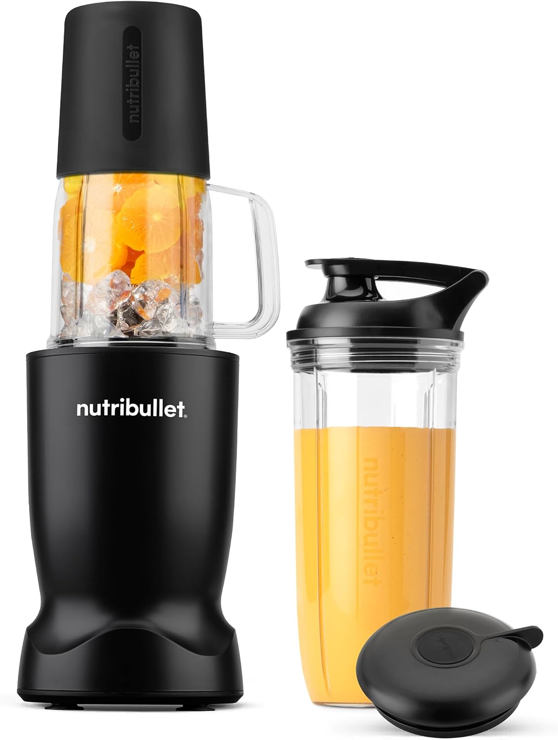 nutribullet Turbo Tumbler Edition, licuadora personal para batidos y bebidas congeladas, vaso de 24 onzas con bota, vaso de 32 onzas, tapas de viaje y para llevar, 1000 W, negro mate, NB30400AK
