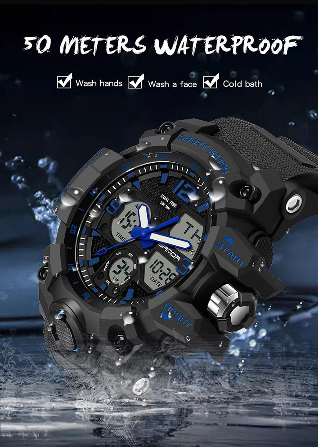 Relojes para Hombres, Reloj Deportivo para Hombre a Prueba de Agua, Reloj de Pulsera Táctico Militar Analógico Digital