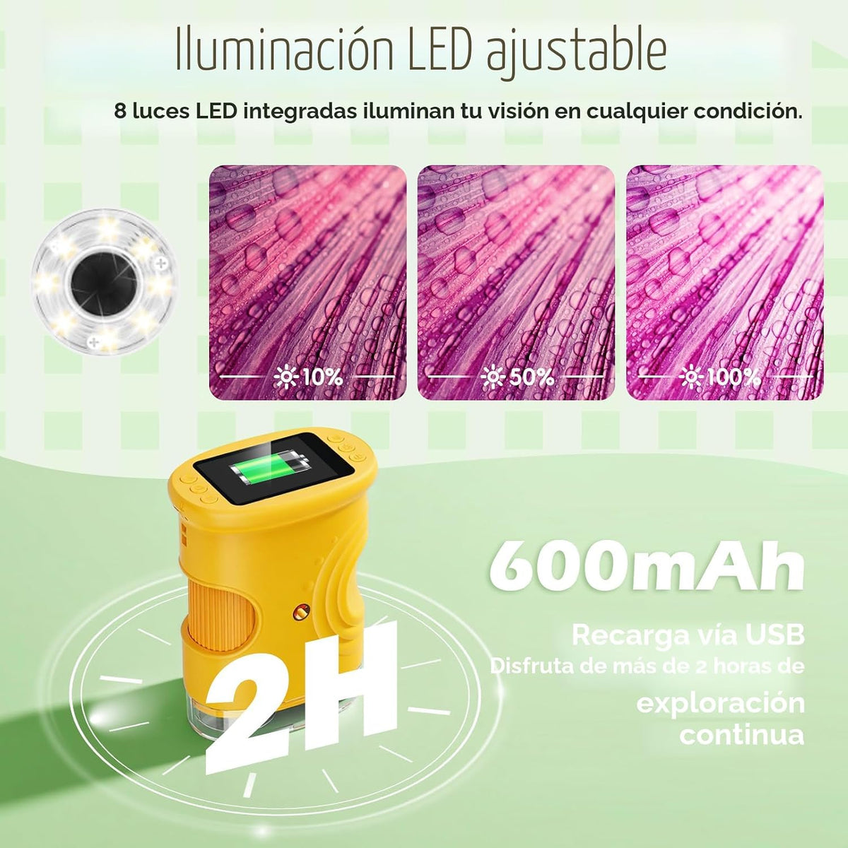Microscopio para niños 1000X Digital, microscopio de mano para niños