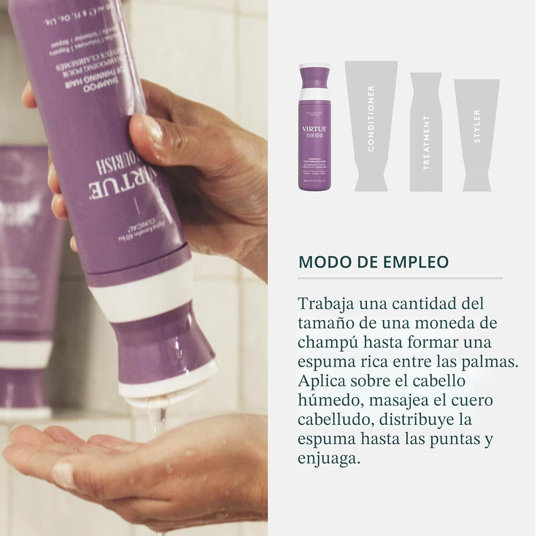 VIRTUE Flourish Champú sin sulfato para cabello fino, Producto para...