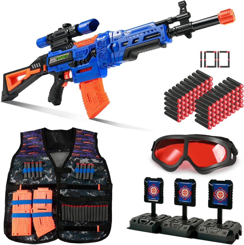 Bigpower Electric Rifle de francotirador de juguete para niños con mira, kit de chaleco táctico, rifle de francotirador automático para niños 4 en 1, rifles de juguete para niños de 8-12, pistolas de