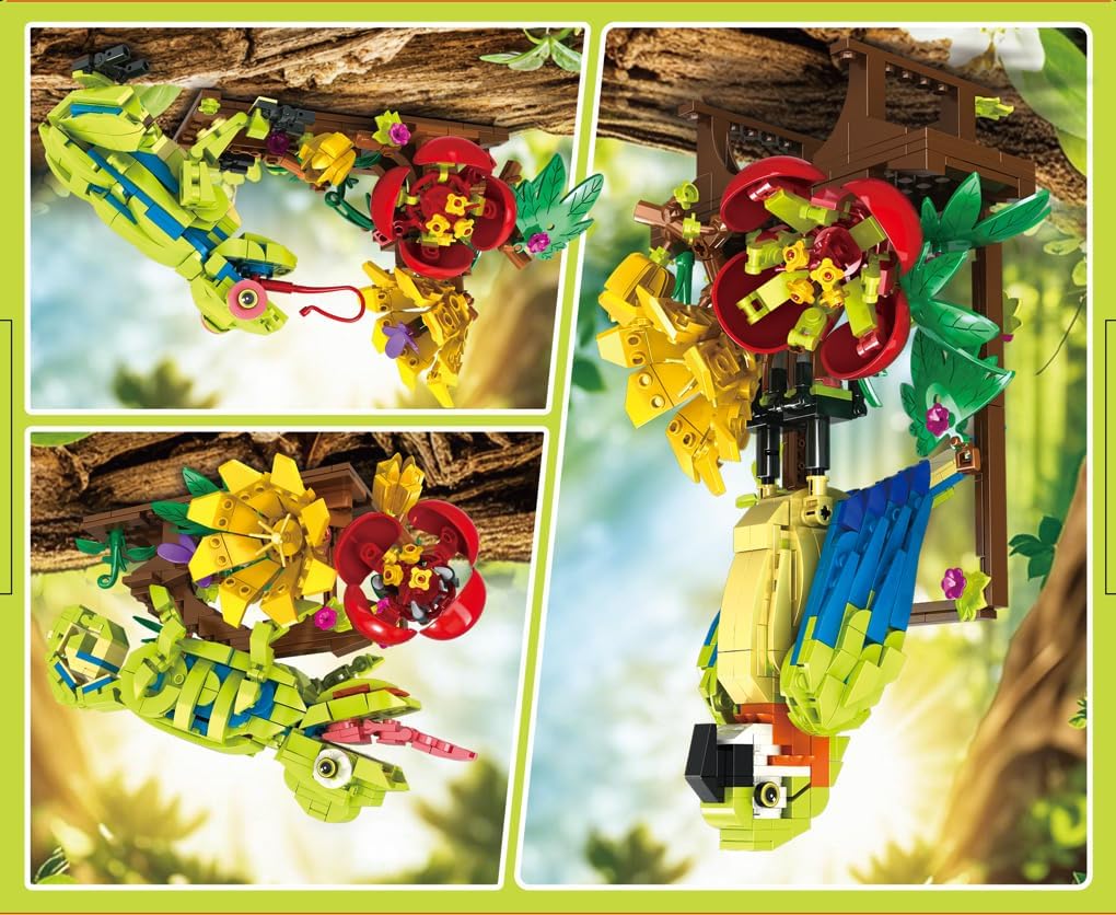 HOGOKIDS Juego de construcción de rana lagarto y loro de