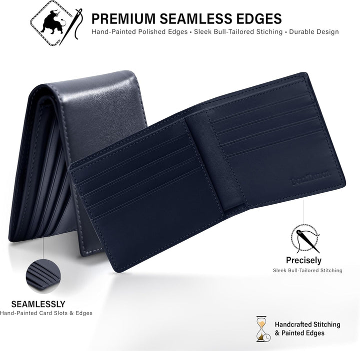 BULLTAILOR Billetera de cuero de grano completo para hombre, minima...