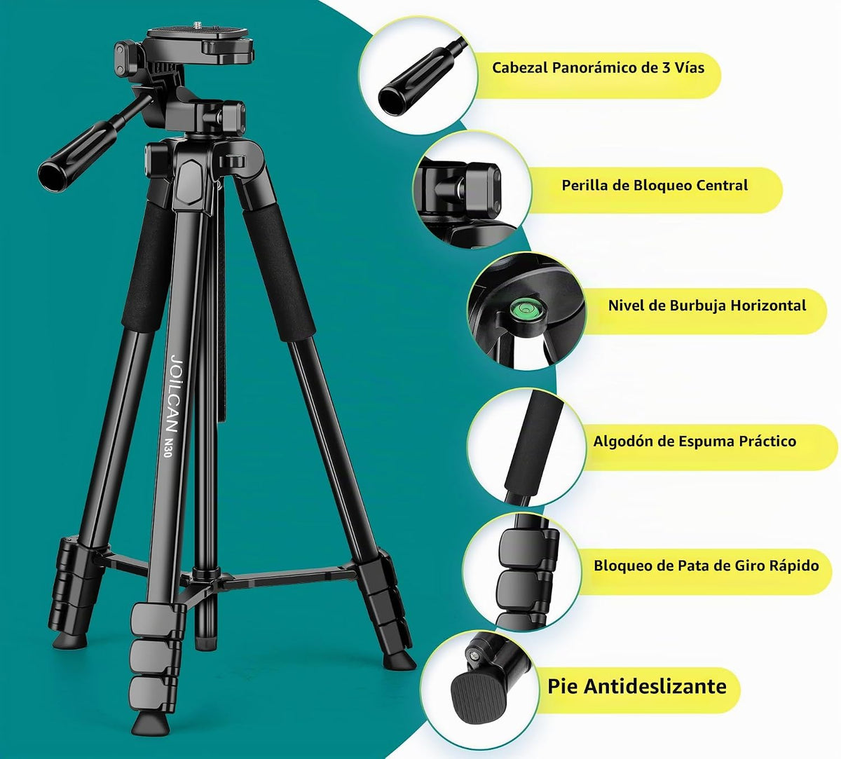 JOILCAN Trípode para Teléfono, Soporte de Trípode de Cámara de 67" para iPhone iPad, Trípodes de Viaje Profesionales de Aluminio con Control Remoto Inalámbrico y Bolsa de Transporte para Grabación de