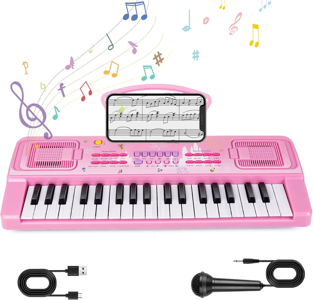 37 Keys Kids teclado Piano con Music Stand, Microphone, Musical Toys