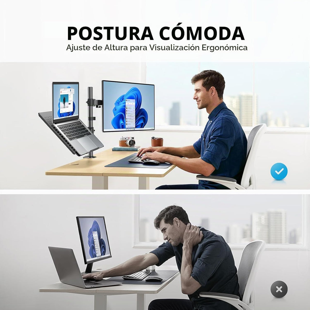 HUANUO - Brazo ajustable para monitor con bandeja para laptop, soporte de escritorio individual para monitores VESA de 13 a 32 pulgadas de hasta 22 libras, bandeja para laptop de 14 x 12 pulgadas