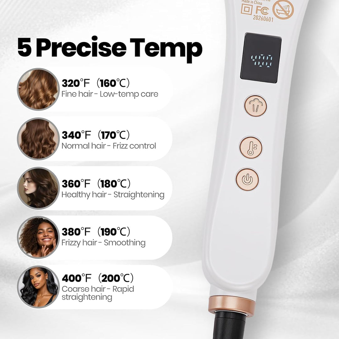 Pro Steam Hair Brush Straightener for Coarse Hair, White | Steam St...