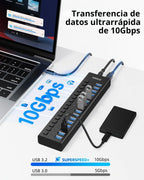 AGEEN, MKI-1200800C8, hub USB 3.2 de 16 puertos, alimentado, adaptador 12V/8A