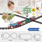 Juego de tren de control remoto para niños de 3 a 8 años, tren de juguete eléctrico con vapor, luces y sonidos, incluye 17 pistas y batería recargable para jugar en interiores