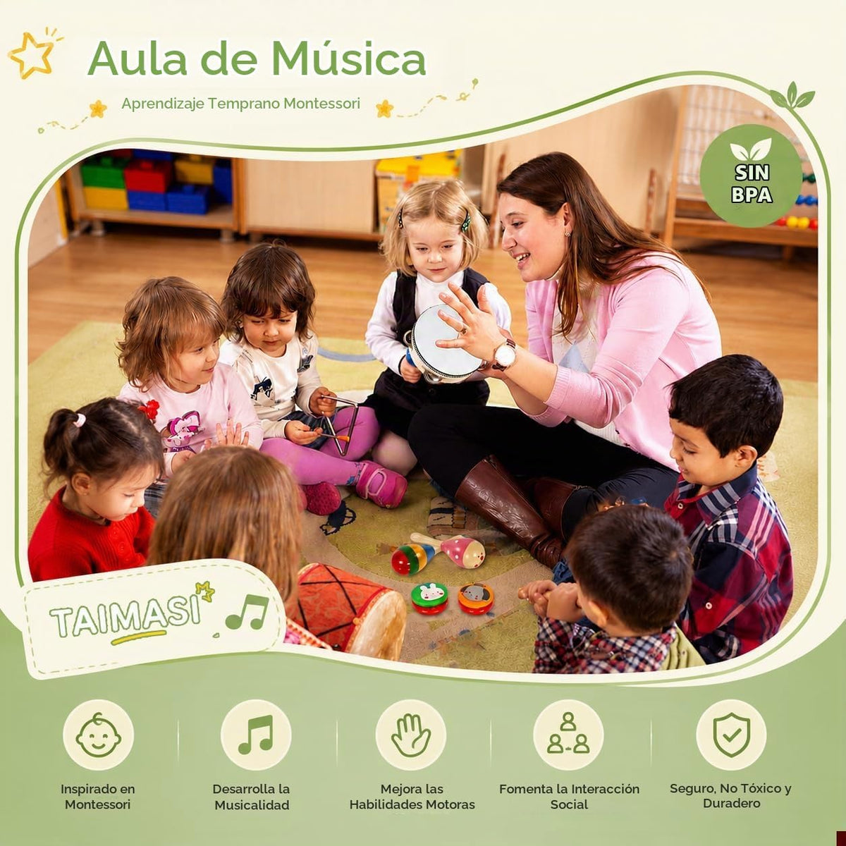 Instrumentos musicales para niños, 33 piezas, 18 tipos, instrumentos de percusión de madera, pandereta, xilófono, juguetes para niños, educación preescolar, aprendizaje temprano, juguete musical para