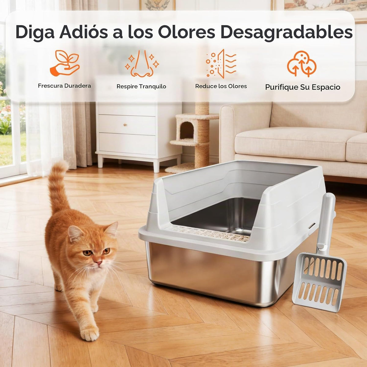 Caja de arena para gatos de acero inoxidable, caja de arena de metal fácil
