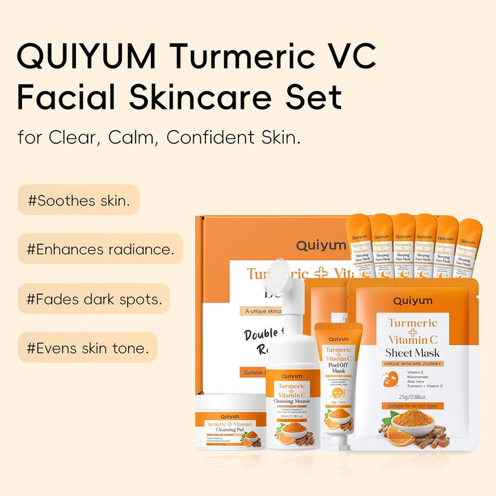 QUIYUM Juego de cuidado facial de cúrcuma + vitamina C, kit de limp...