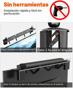Soporte para barra de sonido, estante superior de TV de acero sin perforaciones con cajas de almacenamiento, soporte de barra de sonido de hasta 15 libras, soporte universal para barra de sonido para