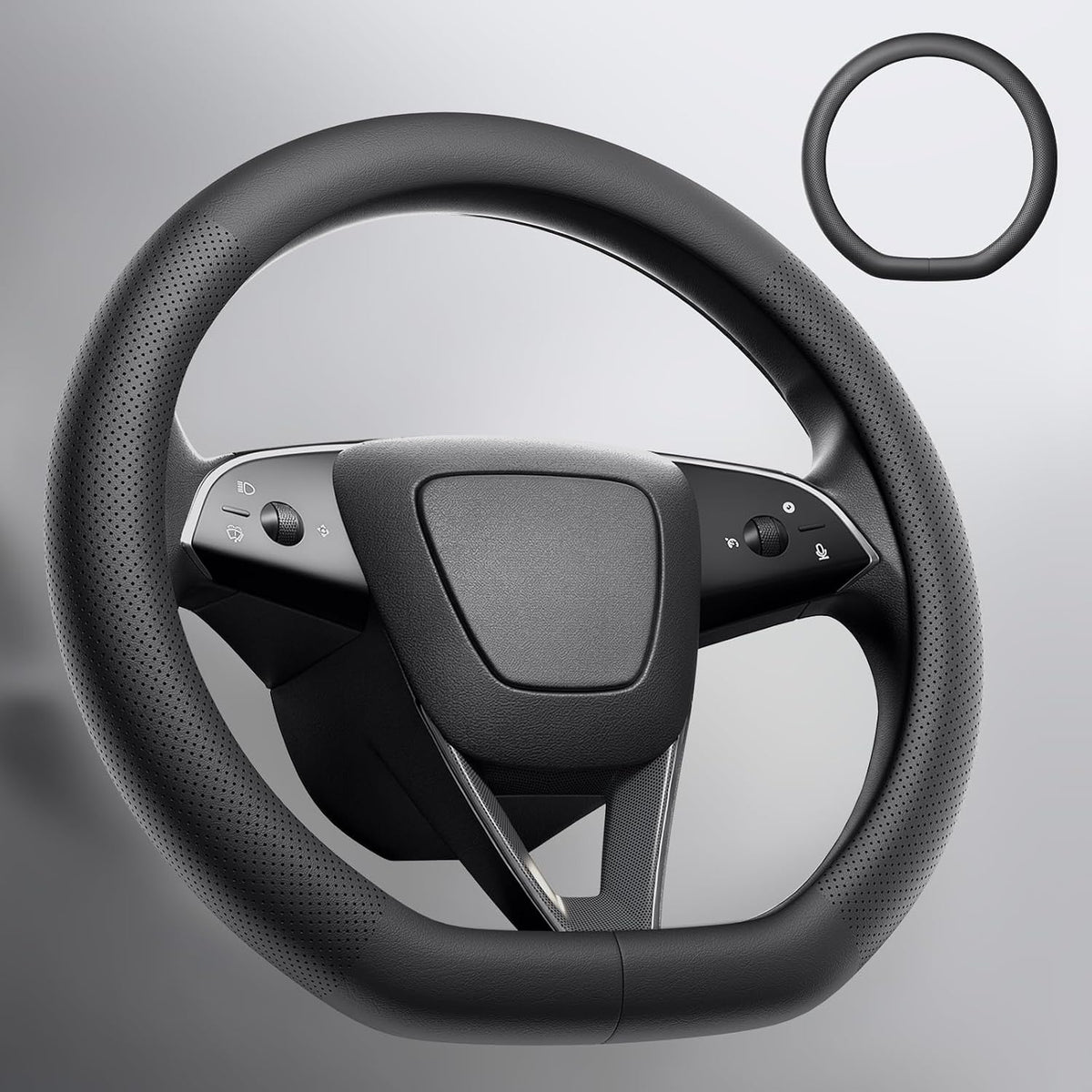 Wigoo Funda de volante para Tesla Model Y Juniper 2025-2026 y modelo 3 2024-2026 y modelo YL 2026-2027, accesorios de piel de napa, agarre cómodo antideslizante, forma D, color negro