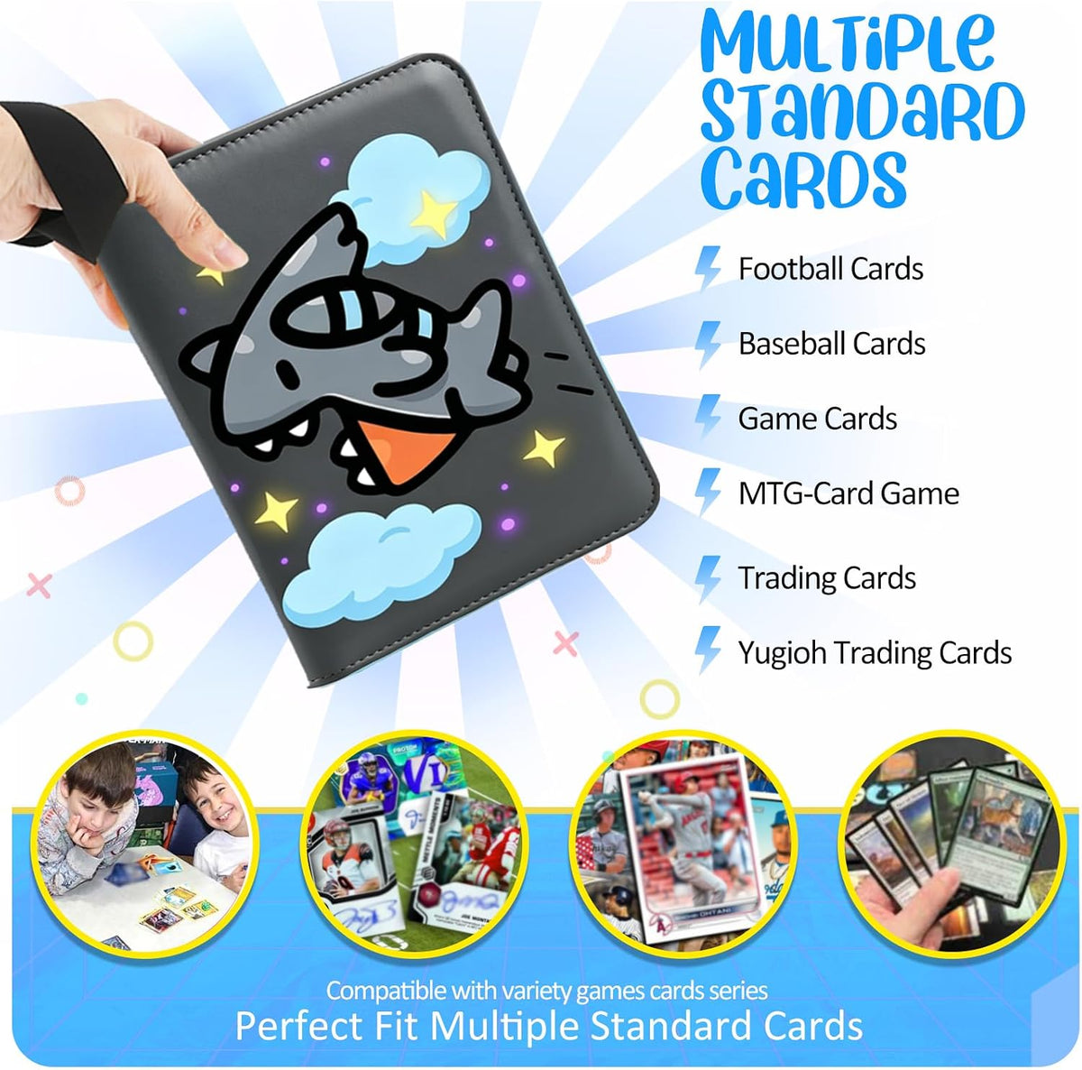 Carpeta de tarjetas de 4 bolsillos, soporte para tarjetas intercambiables para 400 tarjetas con 50 fundas extraíbles, tarjeta de colección portátil, libro de tarjetas de juego con cremallera para