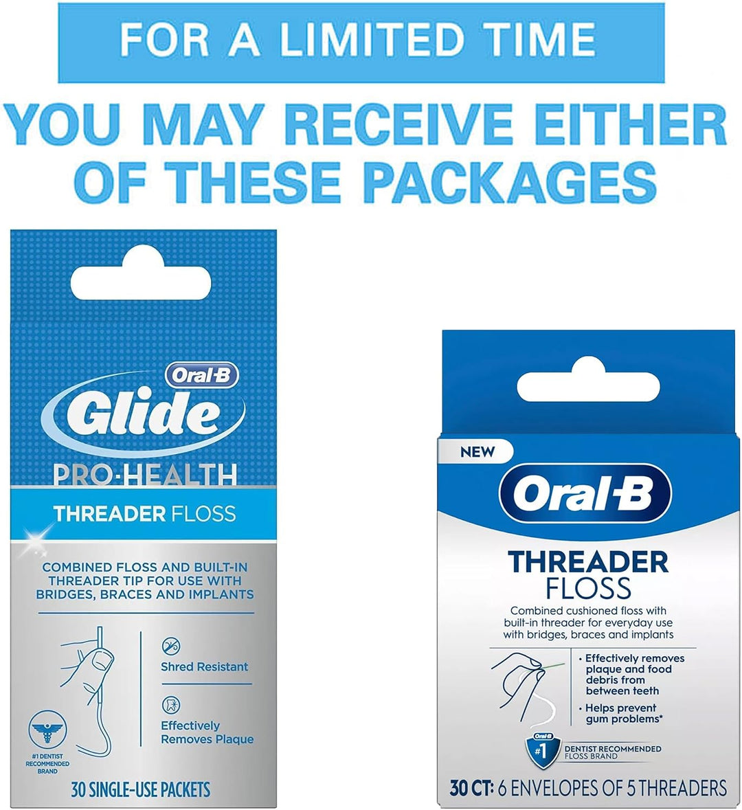 Oral-B Glide - Hilo dental para enhebrar, 30 unidades (paquete de 6)