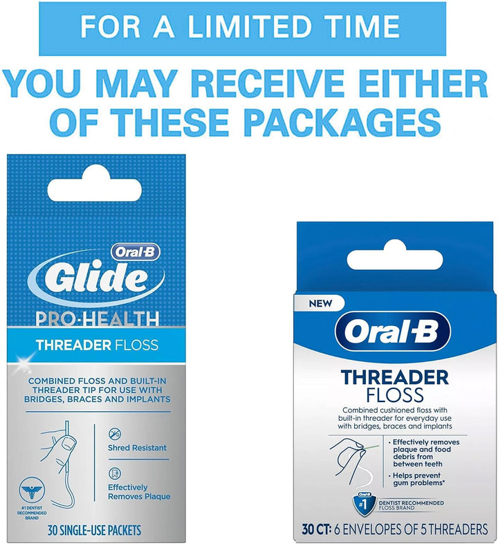 Oral-B Glide - Hilo dental para enhebrar, 30 unidades (paquete de 6)