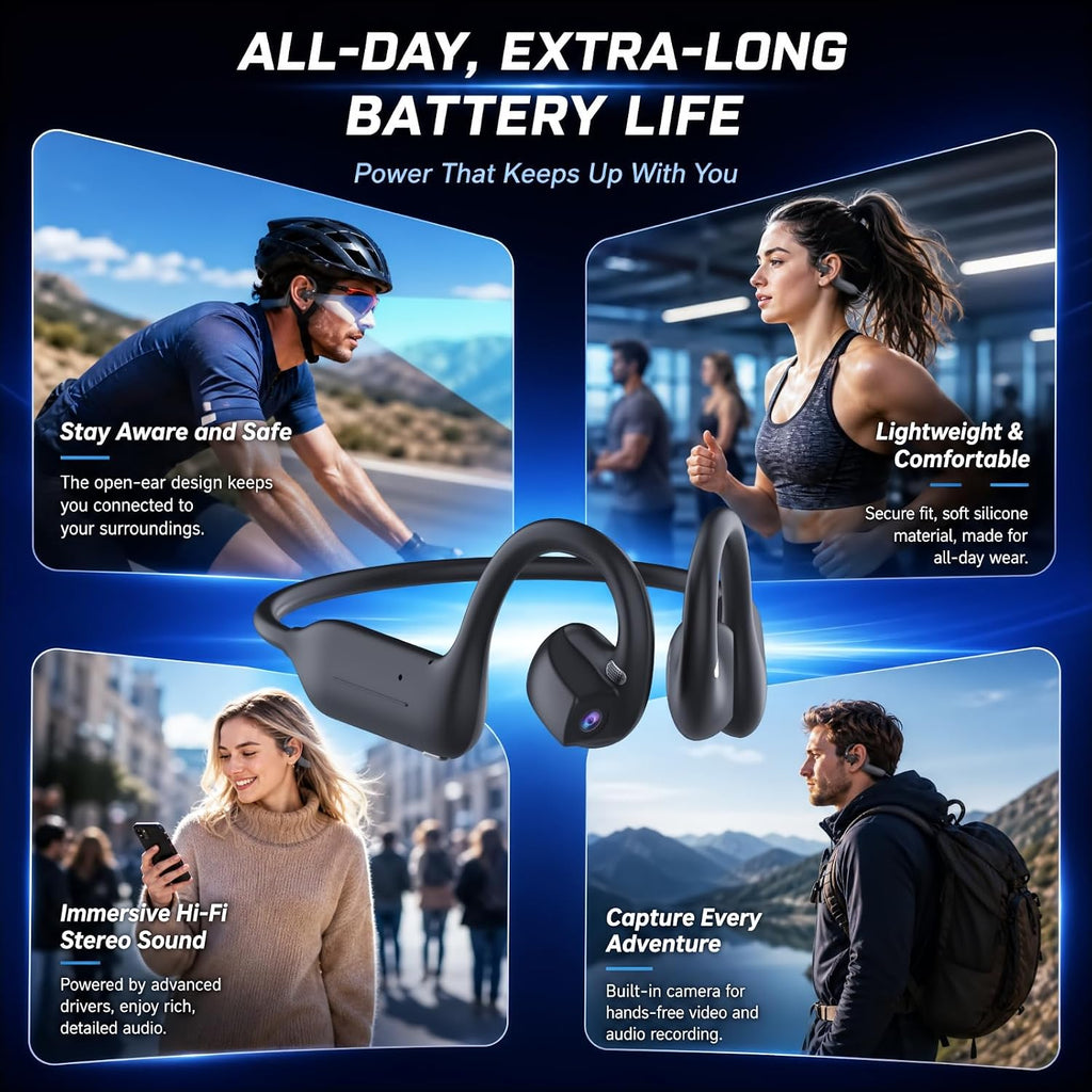 MONODEAL E12 Auriculares inteligentes de conducción ósea con cámara