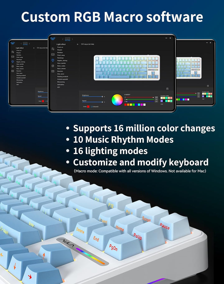 Aula F87 Pro Gaming Keyboard, Tri-Mode BT5.0\/2.4GHz\/USB-C Hot-Swa...