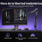 MAONO Micrófono inalámbrico DM40 Pro AI con soporte de brazo de micrófono, cancelación de ruido AI, cambiador de voz AI, toque para silenciar, micrófono de condensador inalámbrico de PC para juegos