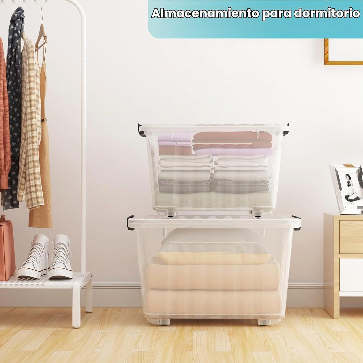 Nazhura Contenedor de almacenamiento de plástico de 72 cuartos de galón, cajas de almacenamiento apilables y encajables con tapas y hebillas de cierre seguro, contenedor de almacenamiento grande