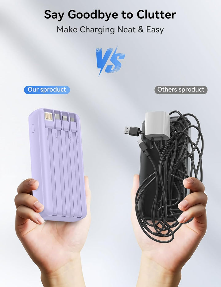 Nusyddy Cargador portátil de 20000 mAh integrado con 4 cables, bate...