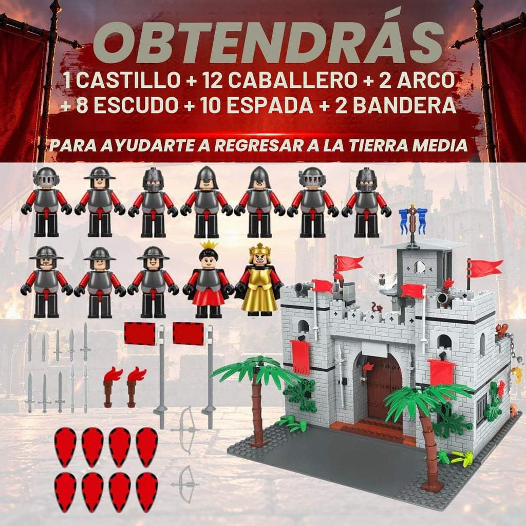Juego de bloques de construcción del castillo medieval de caballero, con 12 figuras de caballero de las sombras, castillo del reino de los caballeros, regalo de Pascua para niños, 4+, 718 piezas