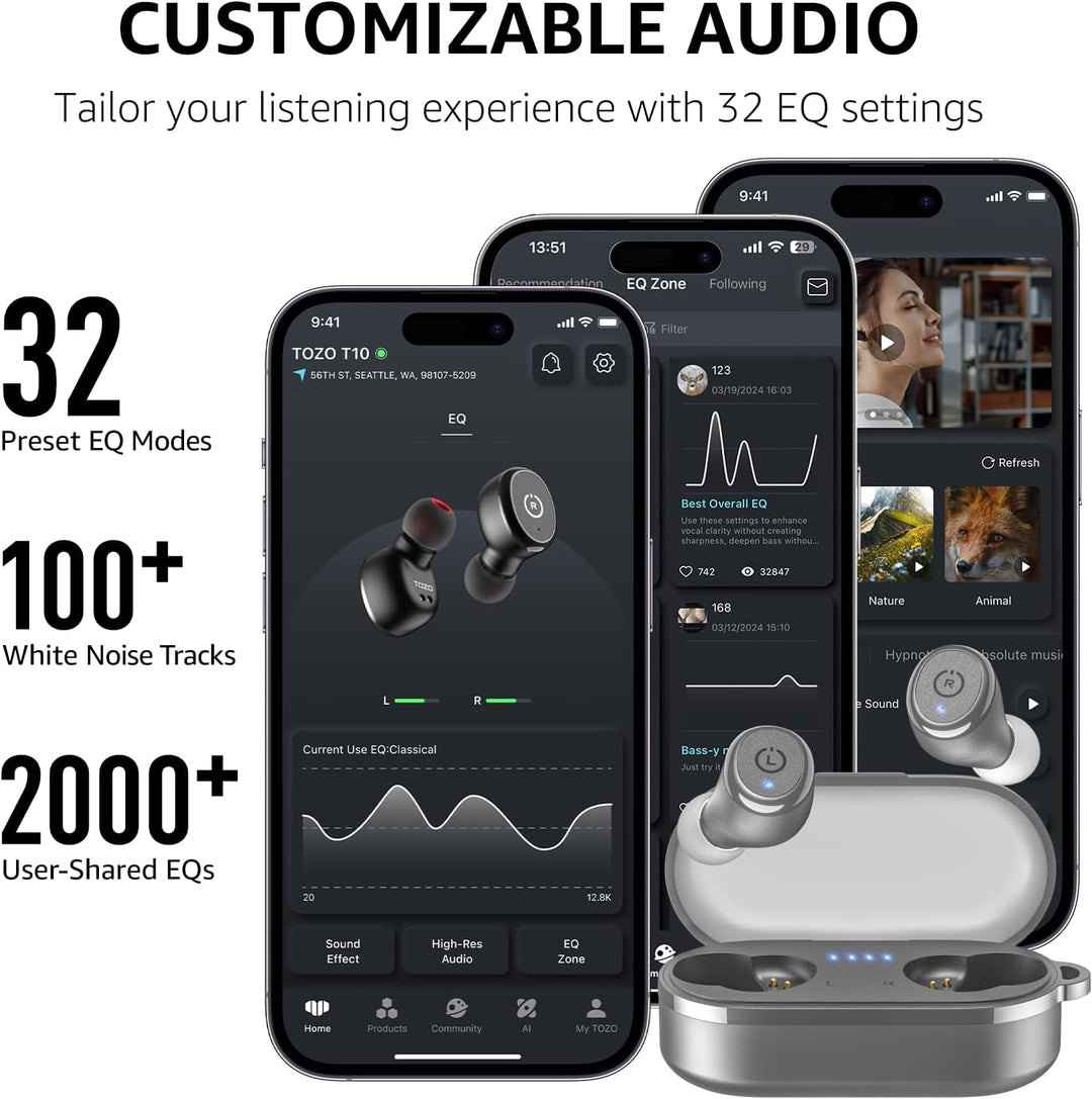 TOZO Auriculares inalámbricos T10 Bluetooth 5.3, aplicación para pe...