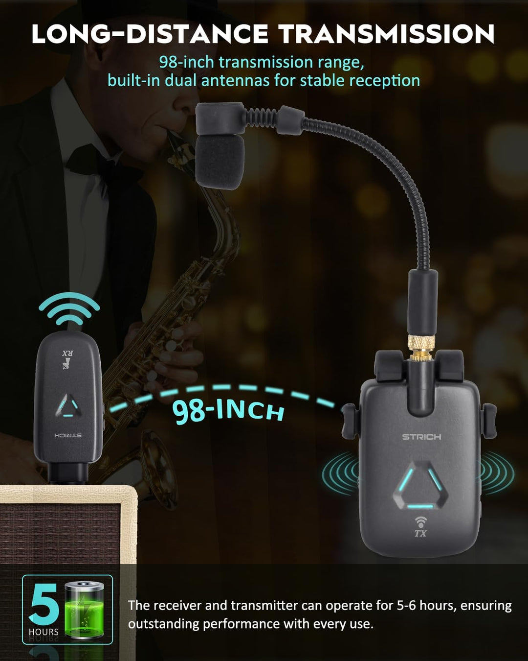 STRICH UHF - Sistema de micrófono inalámbrico recargable con transm...