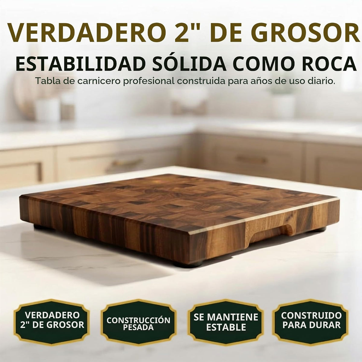 SHUMARU Tabla de cortar de grano final de 17.3 × 12.6 × 2 pulgadas, bloque de carnicero profesional de tamaño familiar, bloque de cortar de madera exótica gruesa, tabla de cortar de madera apta para