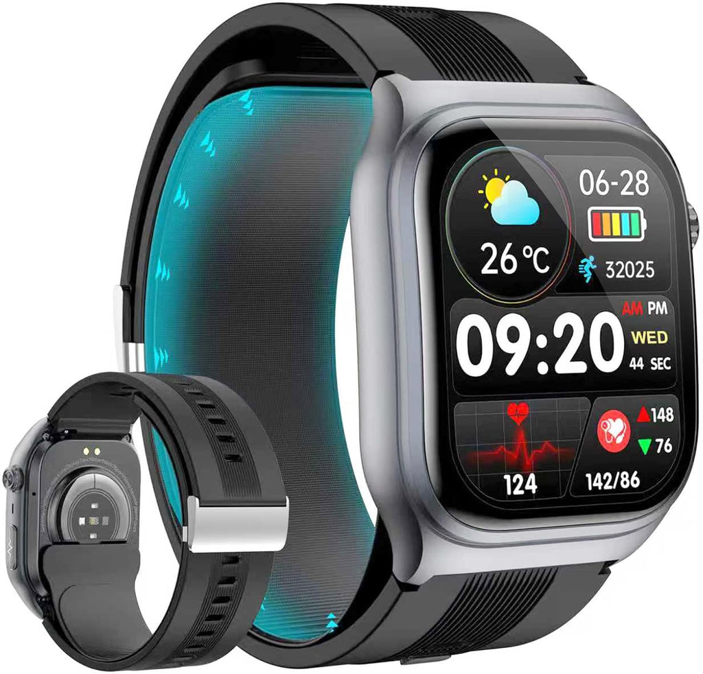 Yowow BIT Reloj Inteligente de Presión Arterial con Bomba de Aire y Bolsa de Aire, Transmisión de Voz, Compartir Datos, Pantalla AMOLED de 2.06", Rastreador de Fitness, Frecuencia Cardíaca/Oxígeno en