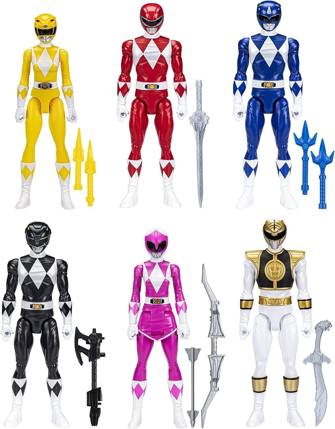 Power Rangers Mighty Morphin - Paquete de 6 figuras de acción de 12 pulgadas, juguetes con accesorios para niños de 4 años en adelante (exclusivo de Amazon)