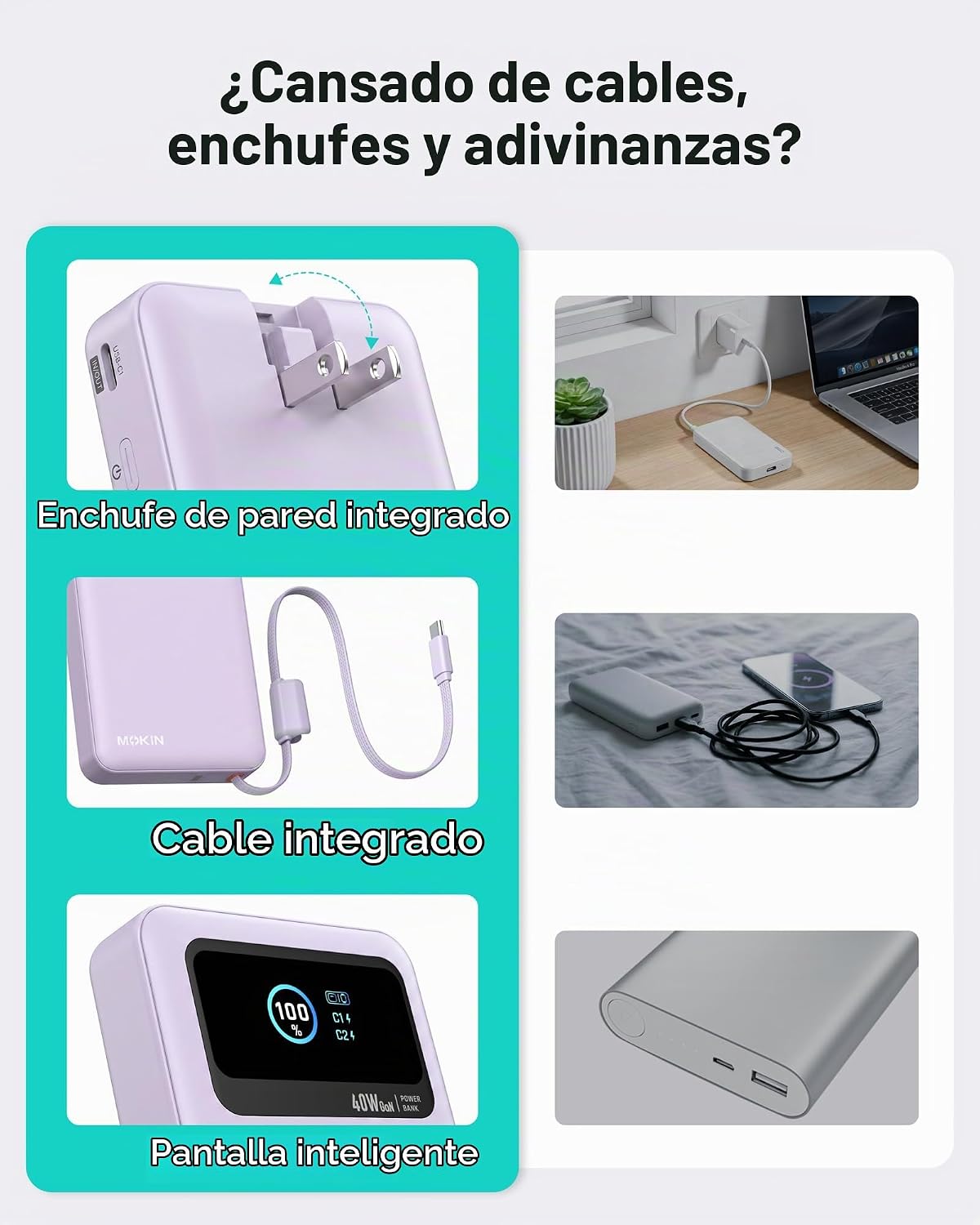 MOKiN Banco de energía 3 en 1, cargador portátil de 10000 mAh 40 W...