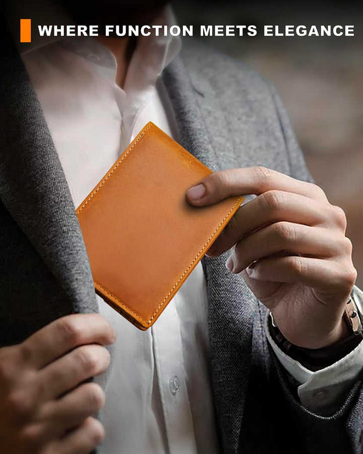 BROSHOPP Billetera Airtag para Hombres, Billetera Bifold de Cuero d...