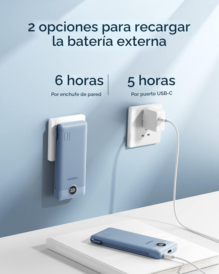 VEGER Cargador portátil para iPhone con cables integrados y enchufe...