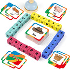Cubo de carreras de palabras - Bloques de letras del alfabeto de madera preescolar y juegos de coincidencia de fonética - Juguetes de aprendizaje de palabras CVC