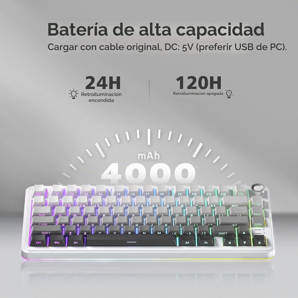 RedThunder Teclado mecánico inalámbrico K75, perilla CNC, Tri-Mode...