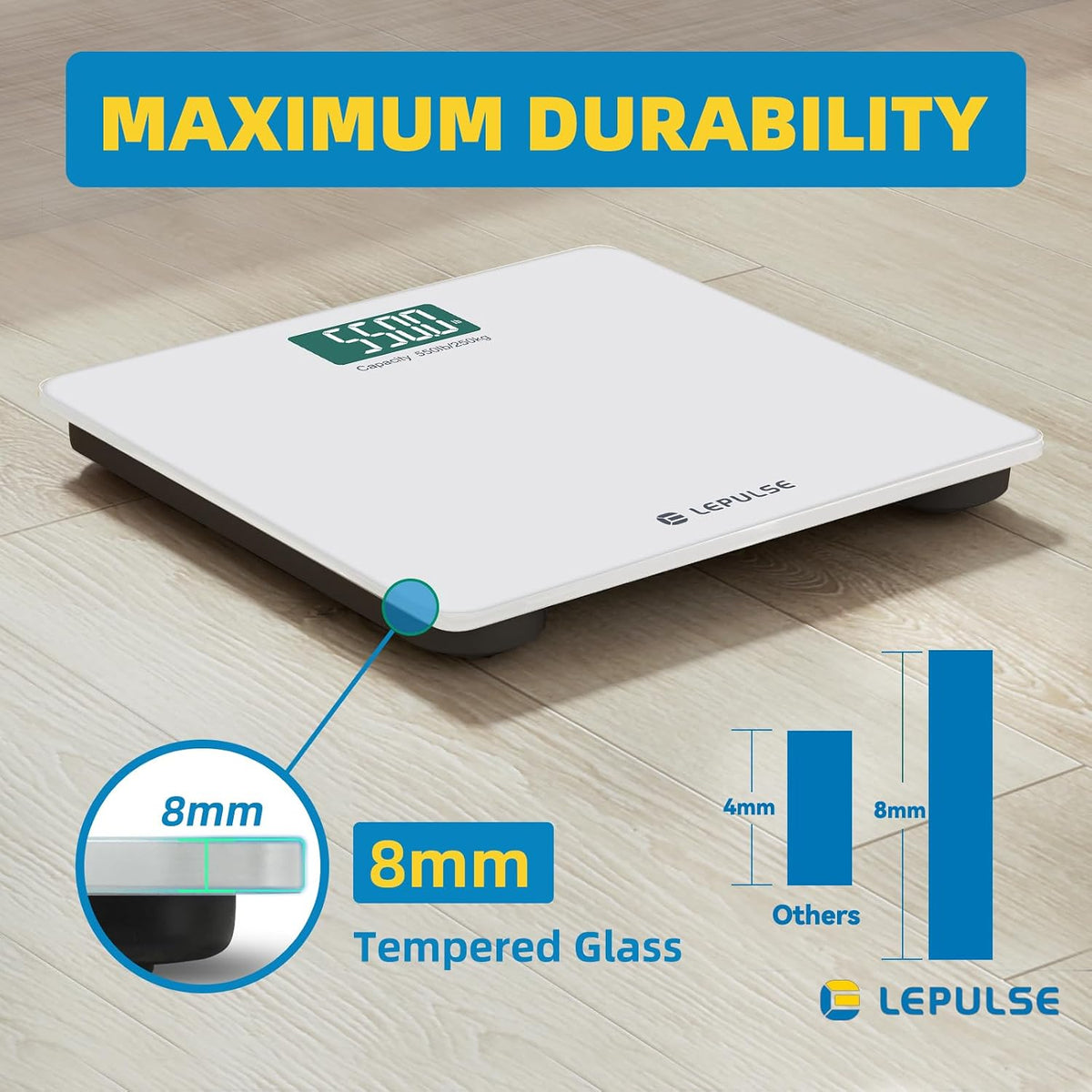 LEPULSE Báscula digital de baño de 550 libras para IMC de peso corporal con