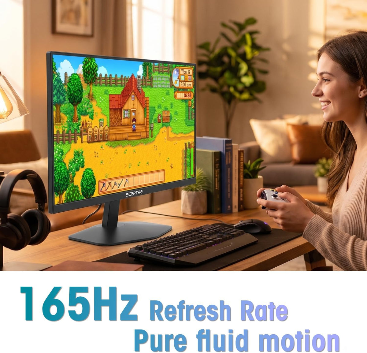 Sceptre - Monitor de juegos Prime de 24 pulgadas DisplayPort x2 165Hz HDMI x2 165Hz altavoces integrados, negro máquina 2027 (Serie E248B-FW165T)