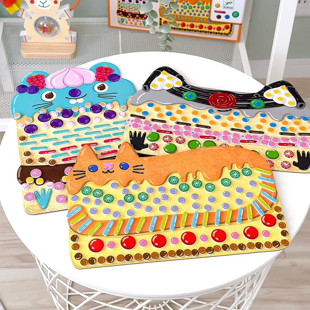 DJECO LPA Cakes & Sweets Collages Kit de mosaico – Crea tu propia chispa con purpurina para el hogar – Divertido y creativo para familiares y amigos, niños y niñas, educativo, kit de manualidades de
