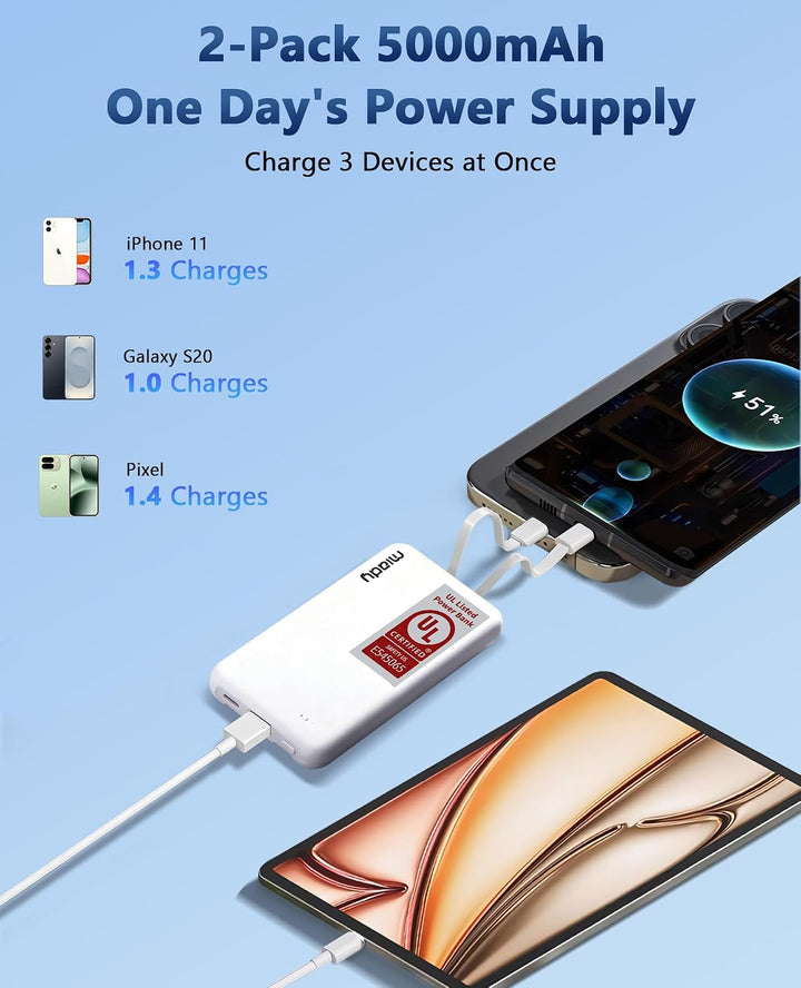 Miady Paquete de 6 cargadores portátiles a granel de 5000mAh