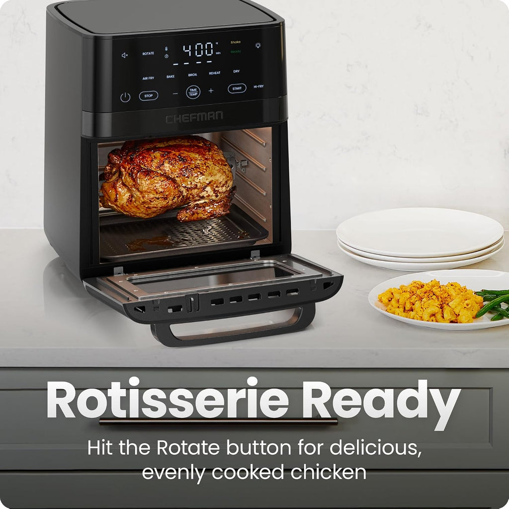 Chefman Freidora de aire 6 en 1, XL de 14 cuartos de galón multifuncional con controles de pantalla táctil, asador, deshidratador de alimentos, horno de convección, funciones para hornear, asar y